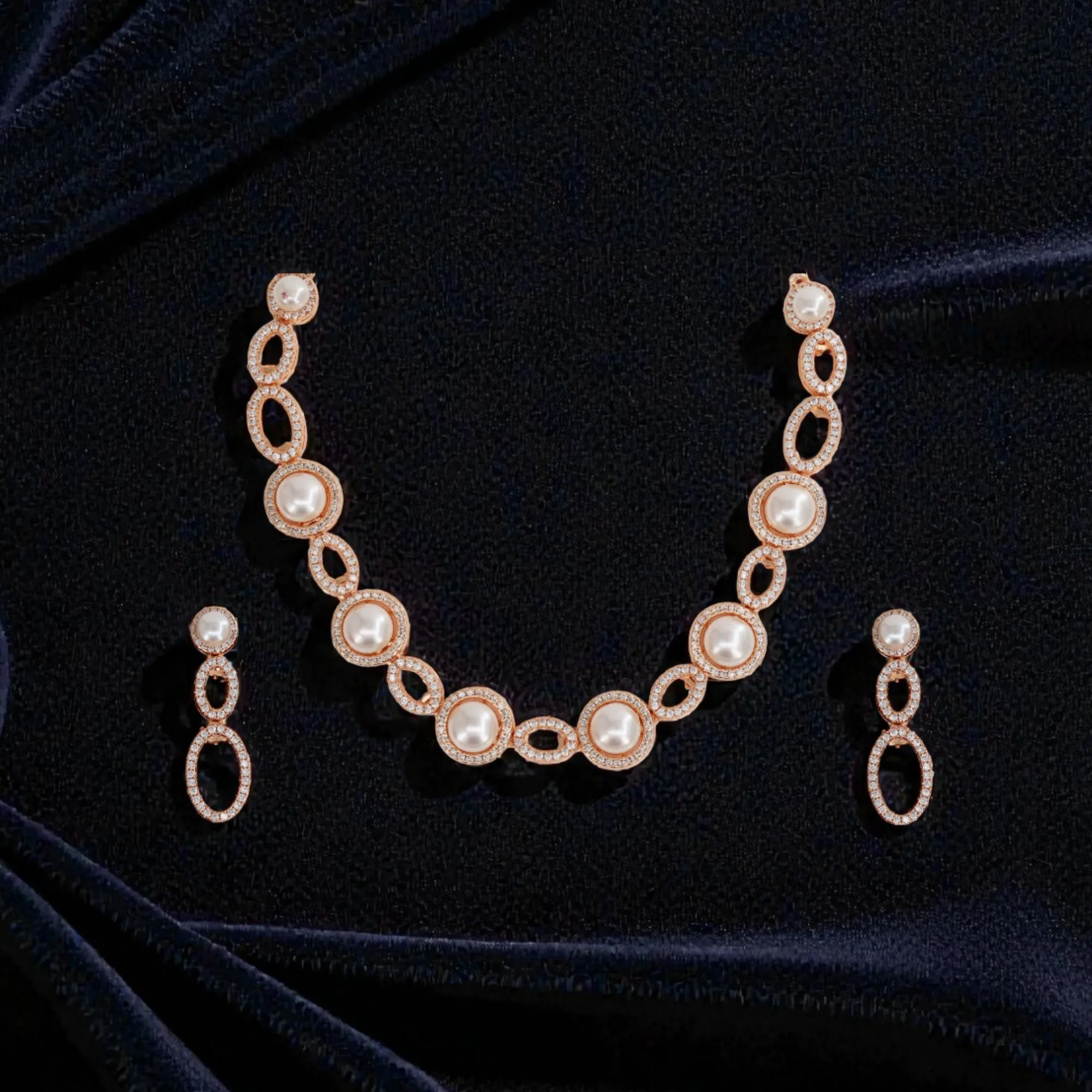 110 Rineva Pearl Halo Gold Necklace Set - Image 1