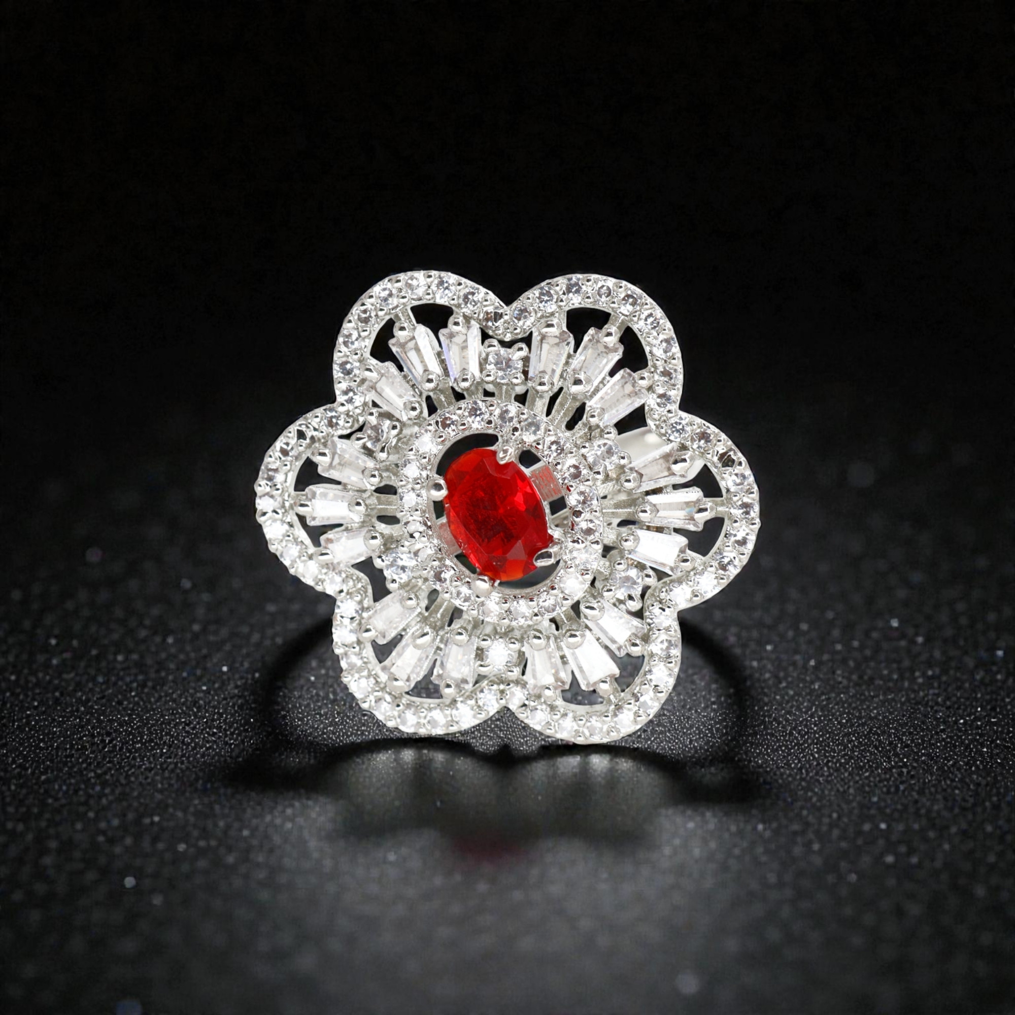 174 Rineva Ruby Bloom Silver Statement Ring - Image 1