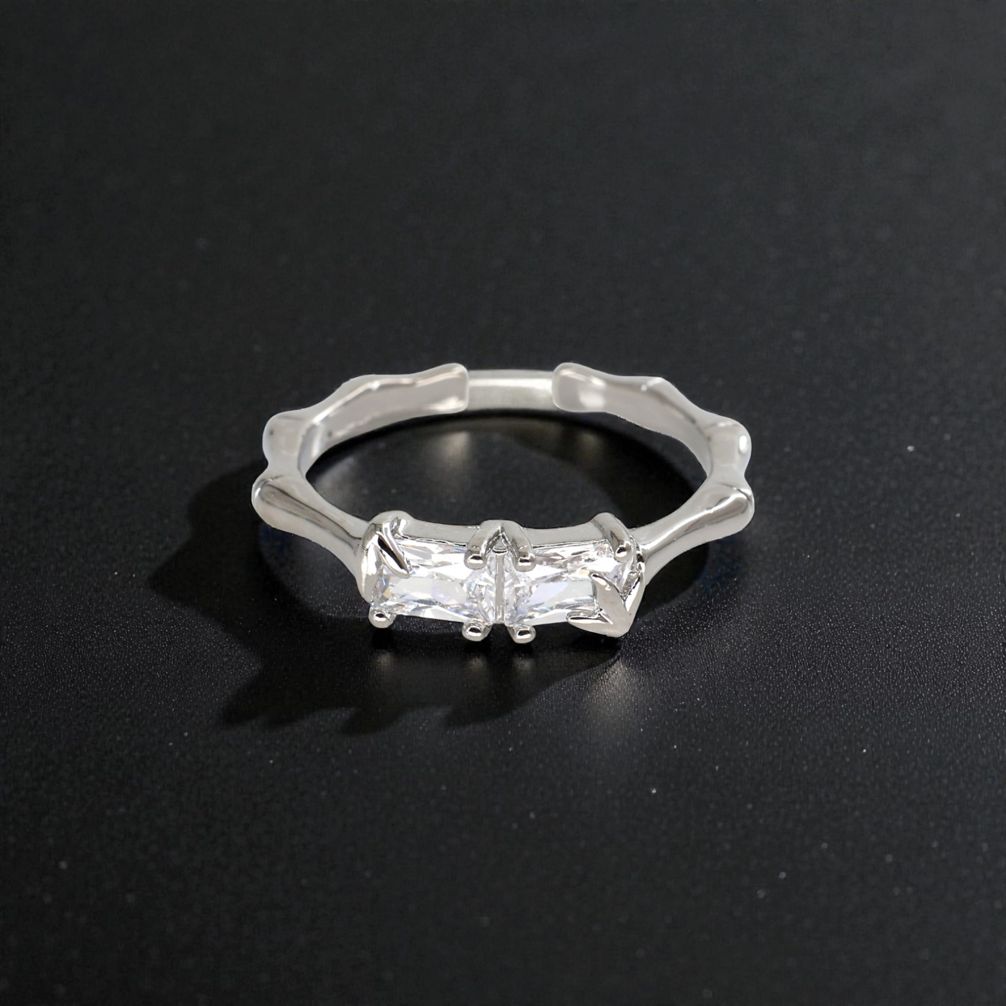 240 Rineva Crystal Edge Adjustable Baguette Silver Ring - Image 1