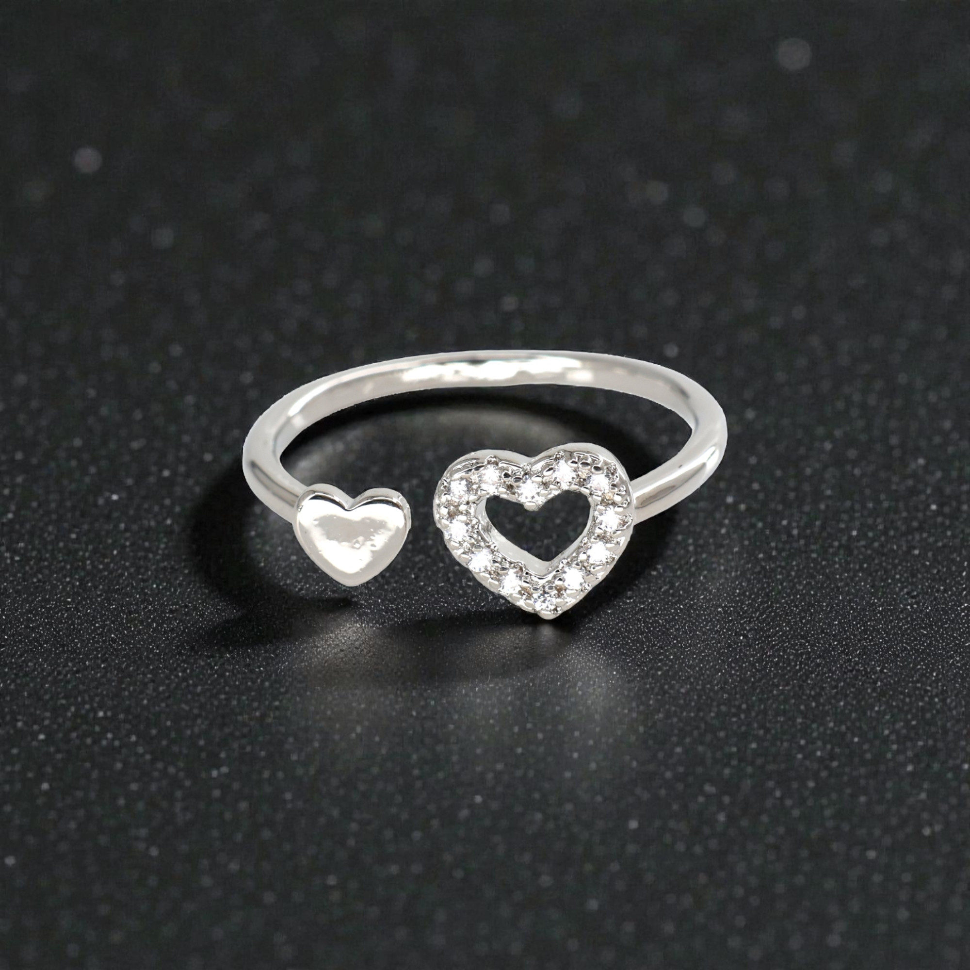243 Rineva Crystal Heart Duo Open Adjustable Ring - Image 1