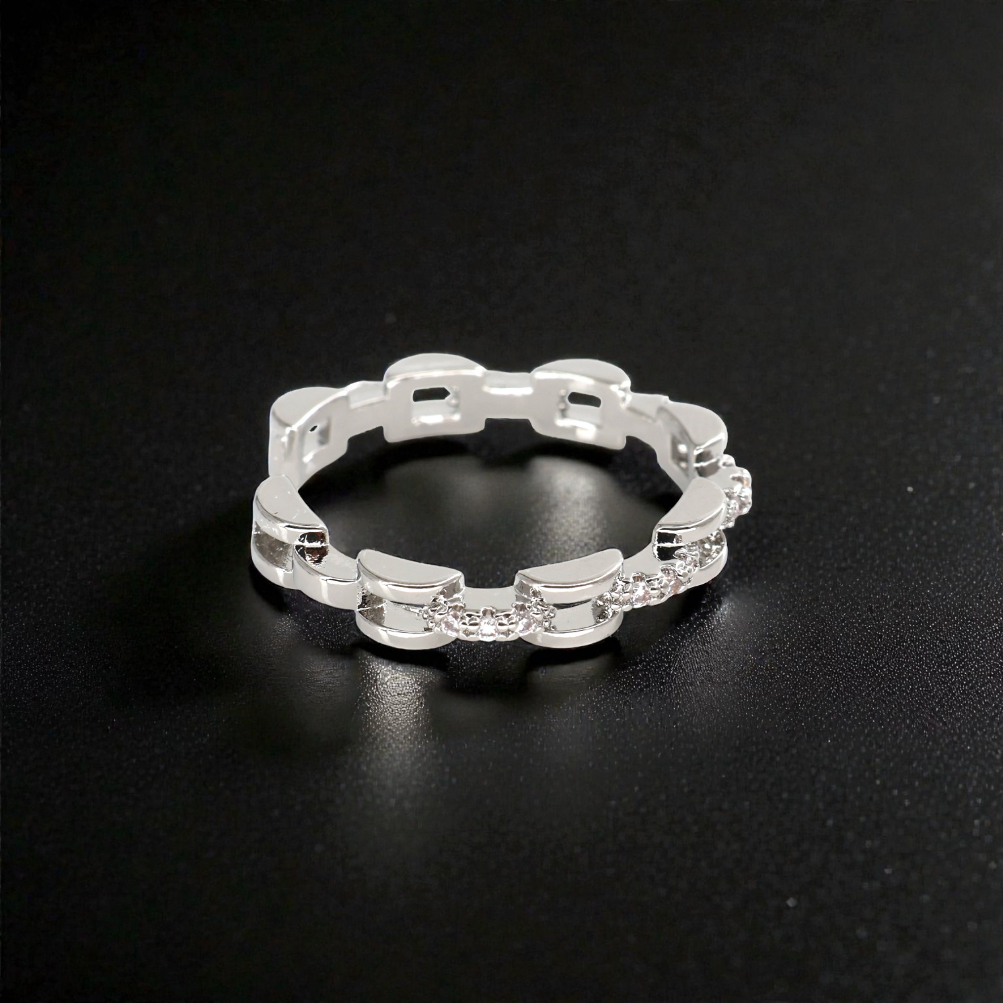 254 Rineva Sparkling Curve Silver Open Ring - Image 1