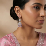 Rineva Noor Pink Crystal Jhumka Earrings - Image 2