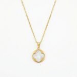 Rineva Pearl Clover Charm Pendant Necklace