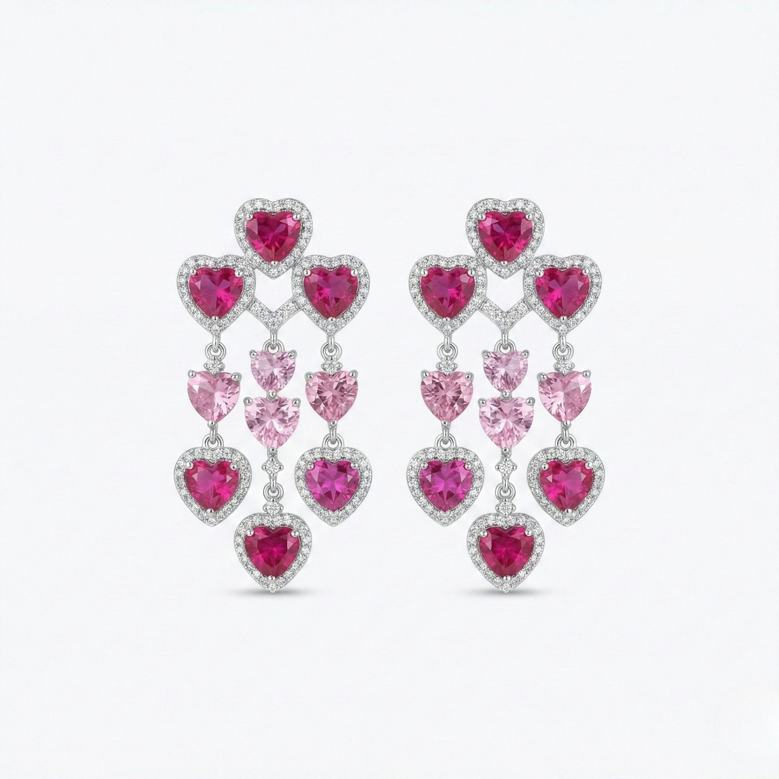 31 2 (F) Rineva Amoura Cascading Heart Crystal Chandelier Earrings - Image 1