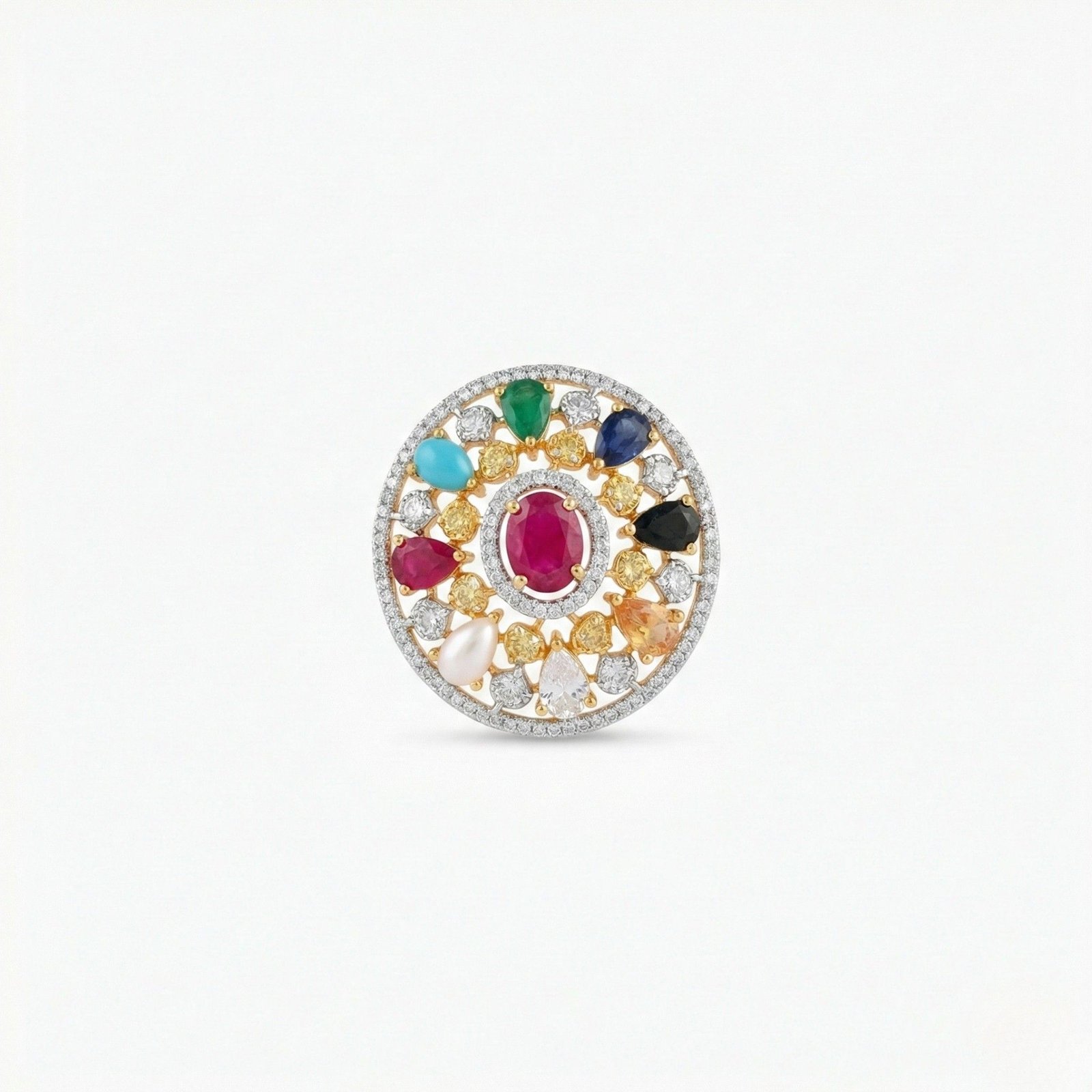 34F Rineva Royal Navratna Statement Ring - Image 1