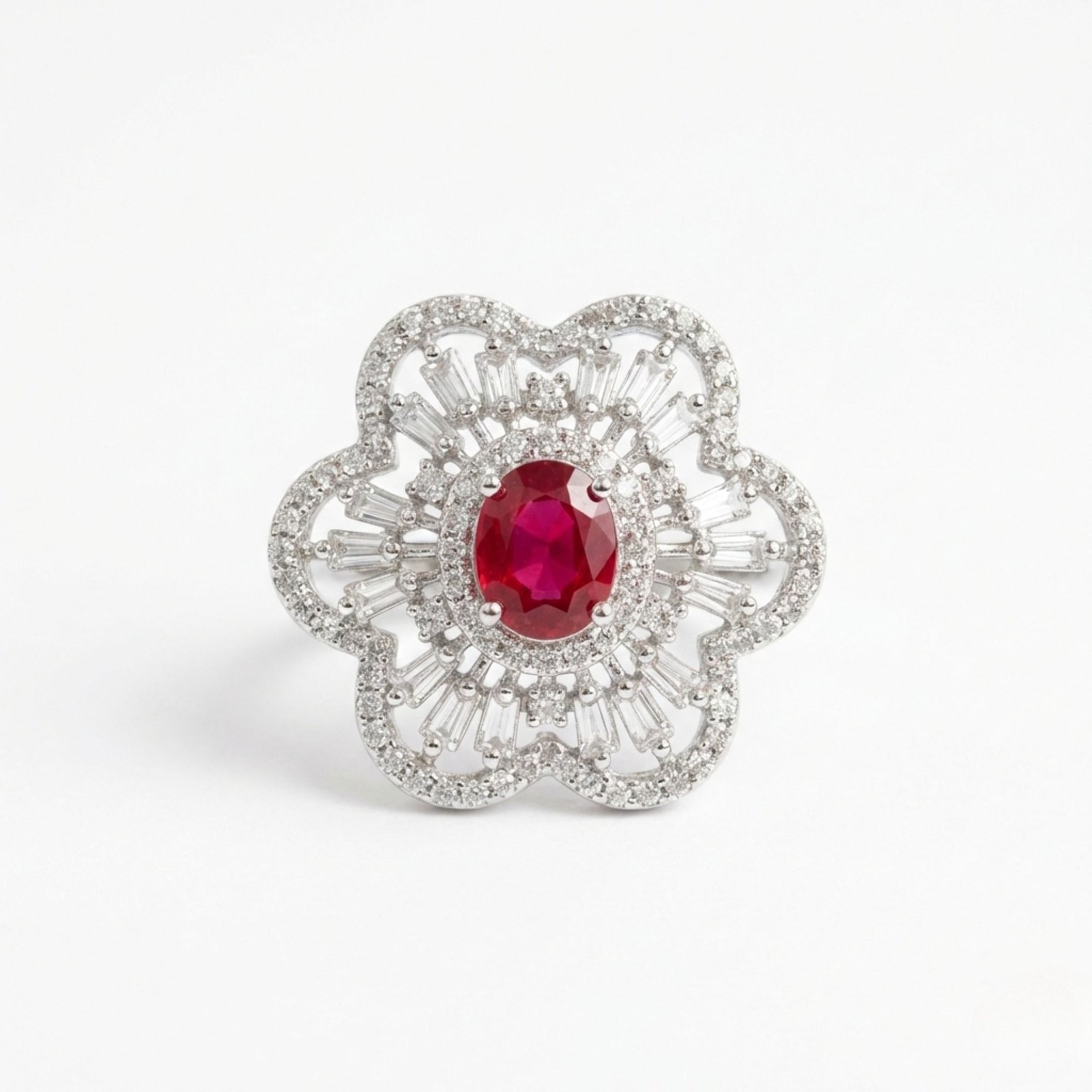 36F Rineva Ruby Bloom Halo Statement Ring - Image 1