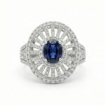 Rineva Royal Sapphire Halo Statement Ring