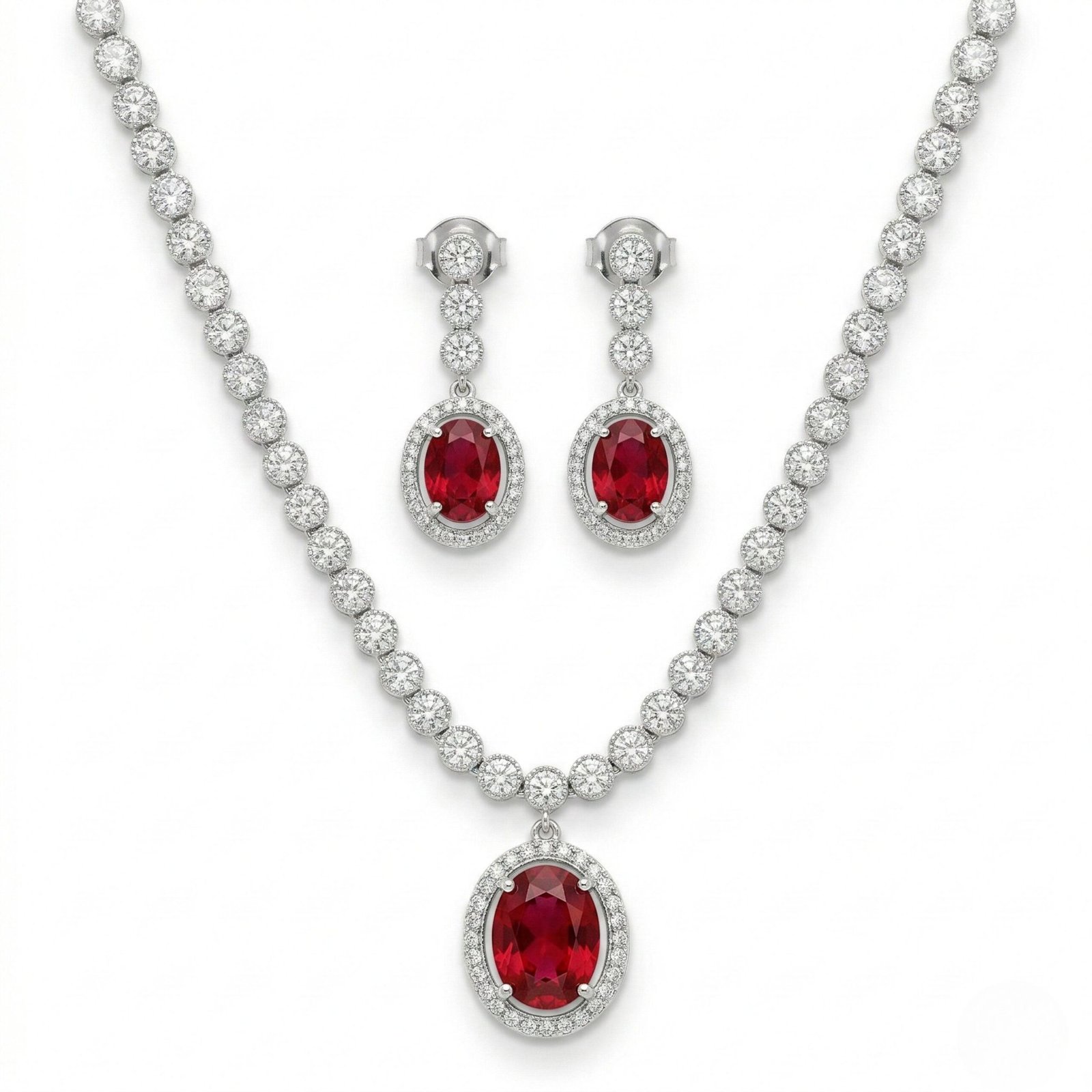 8 Rineva Crimson Royale Oval Necklace Set - Image 1