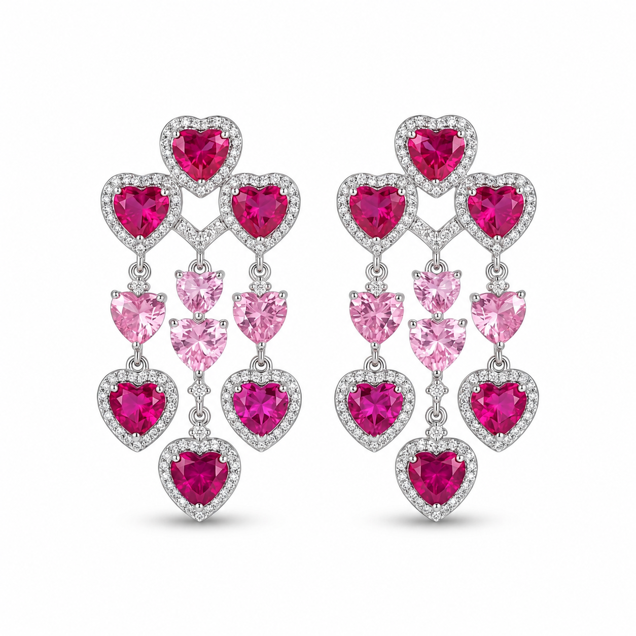 Rineva Amoura Cascading Heart Crystal Chandelier Earrings Rineva Amoura Cascading Heart Crystal Chandelier Earrings - Image 1