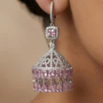 Rineva Noor Pink Crystal Jhumka Earrings - Image 3