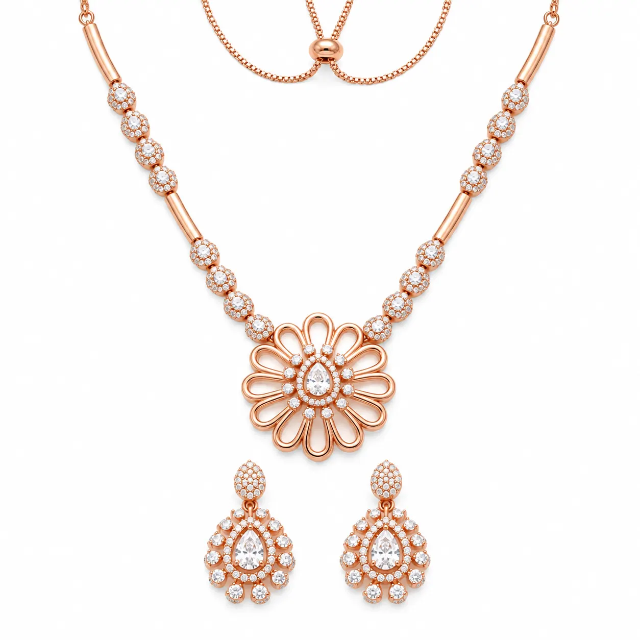 Rineva Rosé Bloom Crystal Pendant Necklace Set (2) Rineva Rosé Bloom Crystal Pendant Necklace Set - Image 1