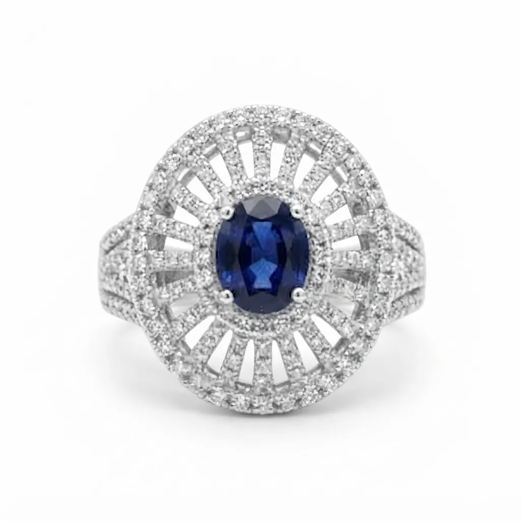 Rineva Royal Sapphire Halo Statement Ring Rineva Royal Sapphire Halo Statement Ring - Image 1