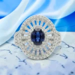 Rineva Royal Sapphire Halo Statement Ring - Image 4