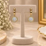 Opal Diamond Halo Dangle Earrings - Image 4