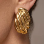 Ridged Gold Hoops - Image 4