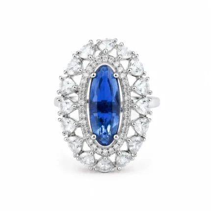 Sapphire Halo Statement Ring